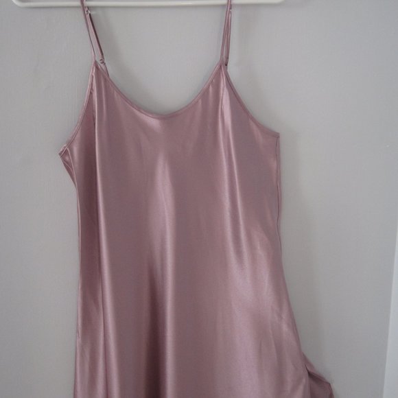 Mauve Silky Satin Sleepwear, Women Lingerie Long Slip Dress Negligee Nightgown M - Picture 2 of 10